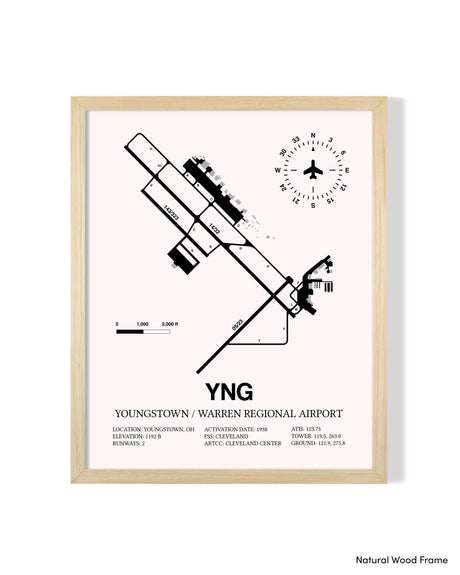 Detailed Airport Map of Youngstown / Warren Regional Airport (YNG) in White with a Natural Frame