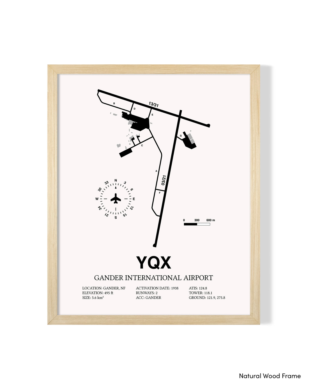 YQX Airport Map, Gander International Airport Print