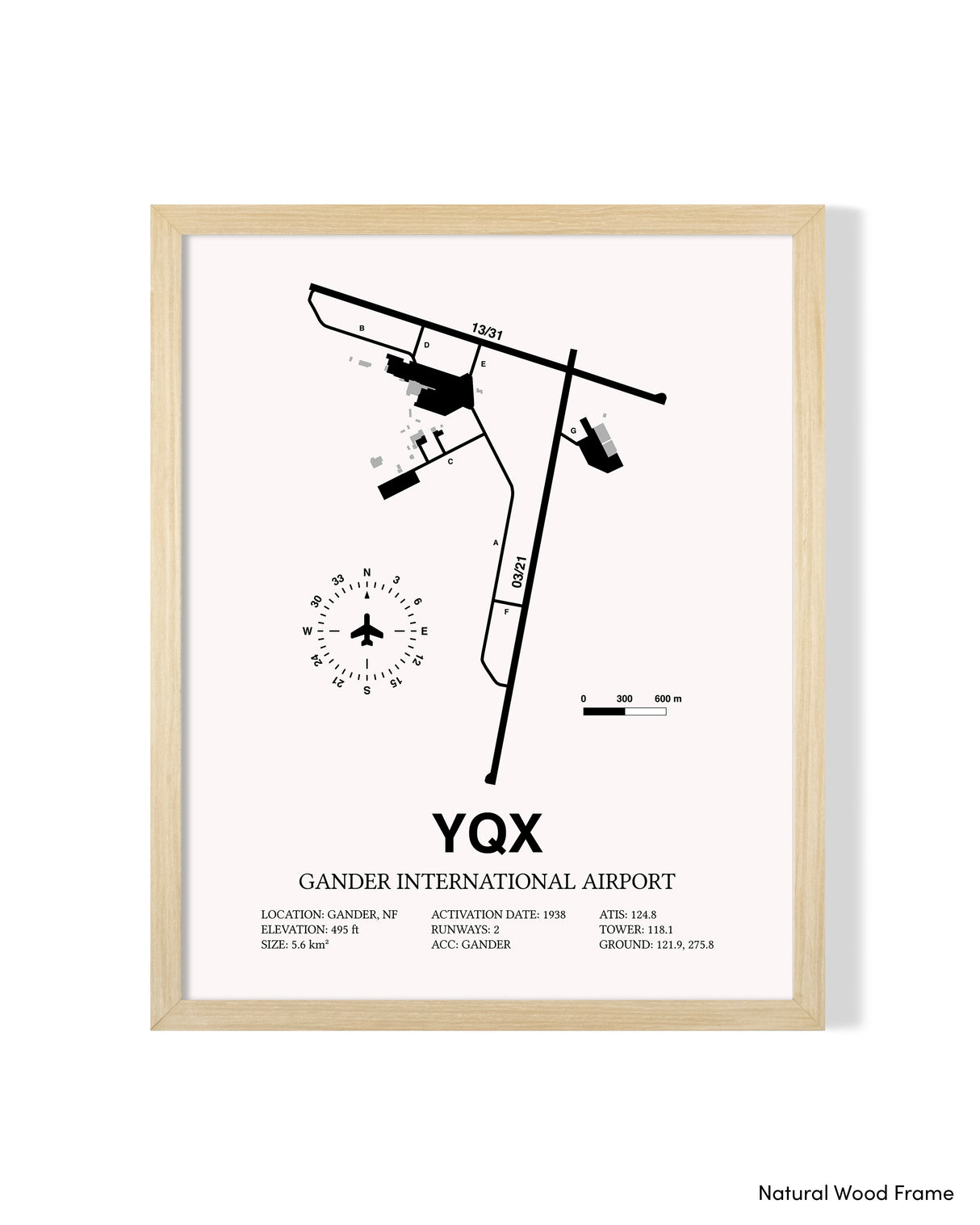 YQX Airport Map, Gander International Airport Print