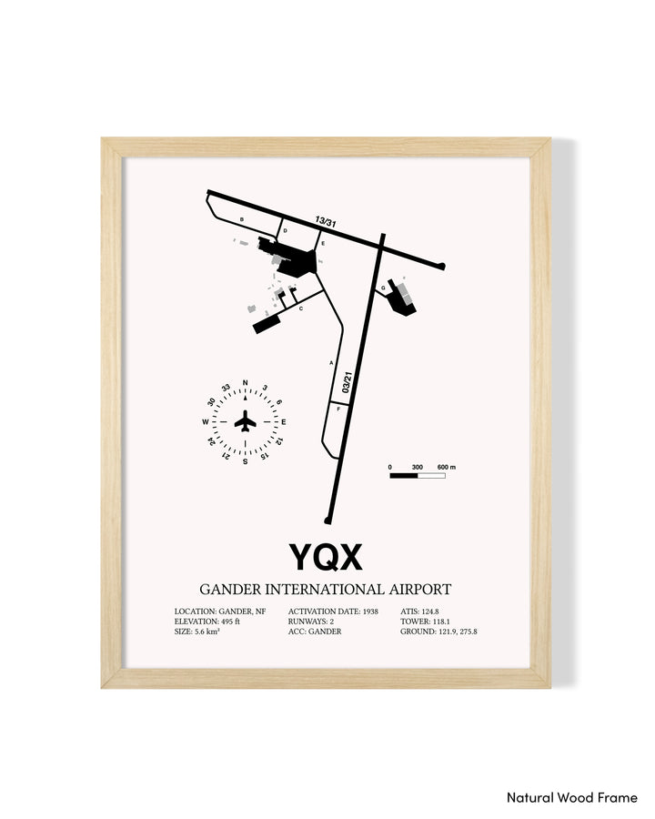 YQX Airport Map, Gander International Airport Print
