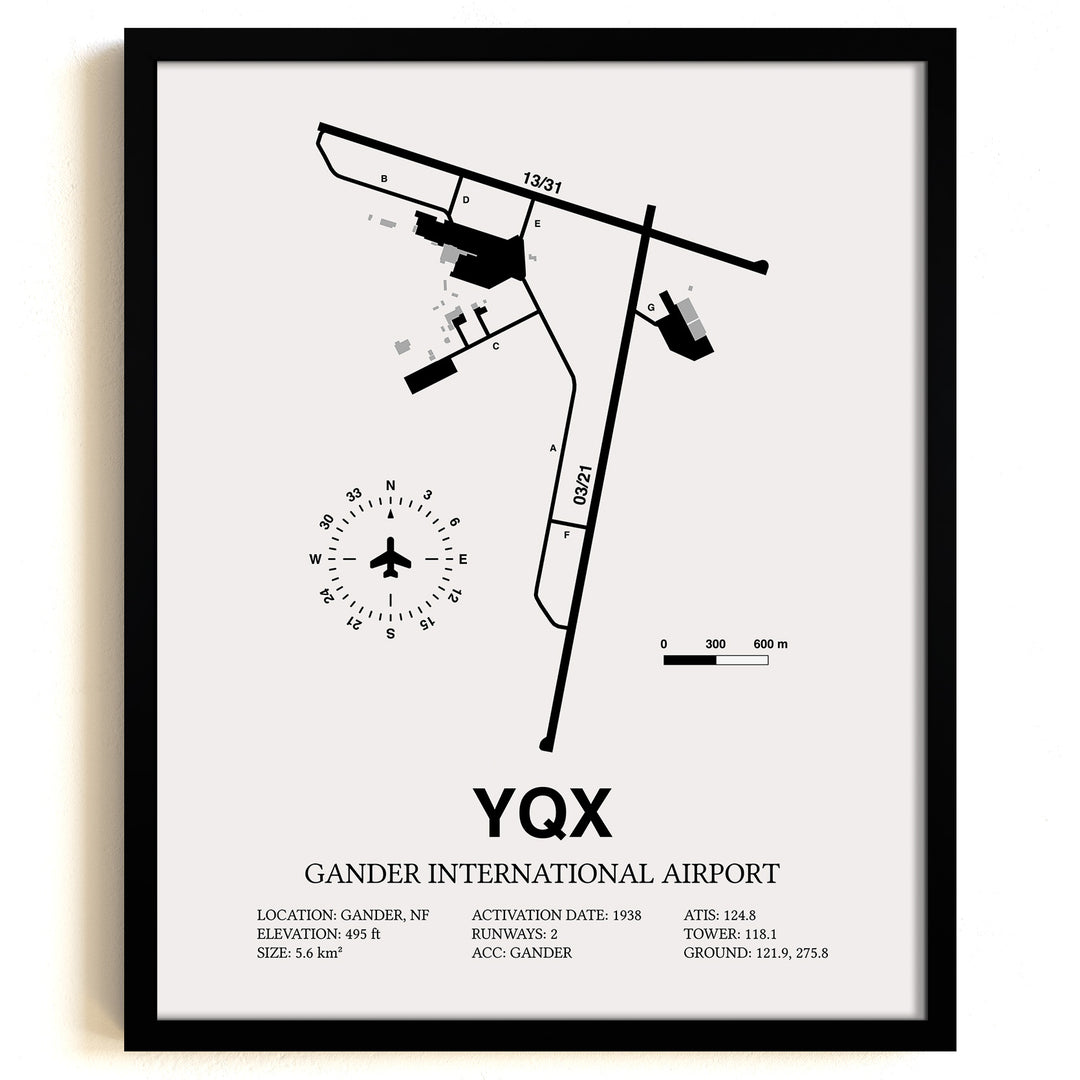 YQX Airport Map, Gander International Airport Print