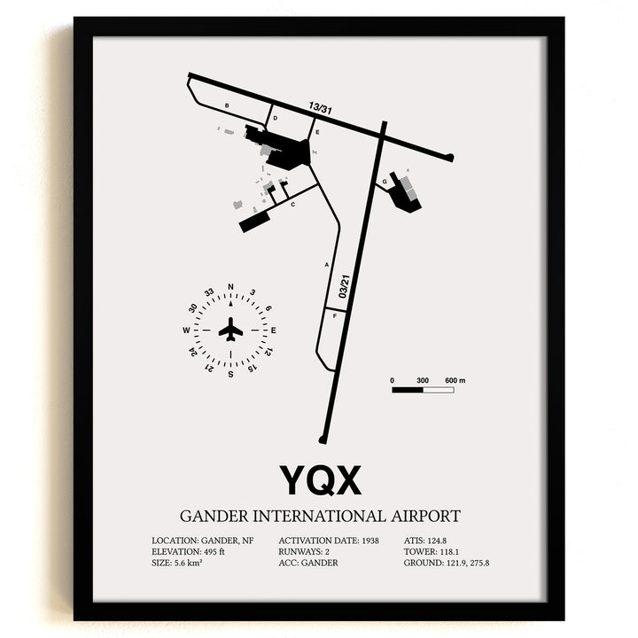 YQX Airport Map, Gander International Airport Print