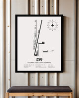 Framed Detailed Airport Map of Ottawa Executive Airport (Z98) in White with a Black Frame