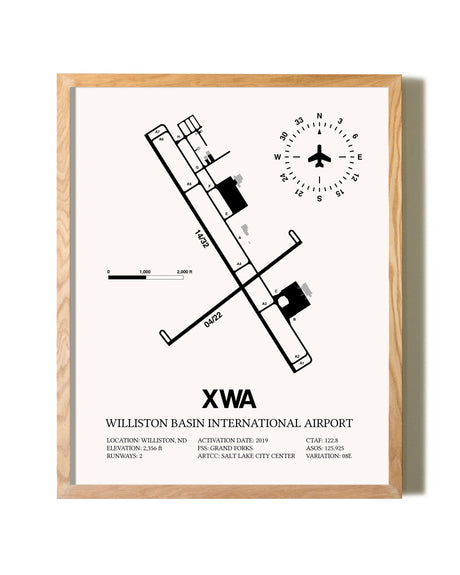 Williston Basin International Airport framed print in natural wood frame