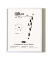 Wadsworth Municipal Airport airport map poster in oak frame