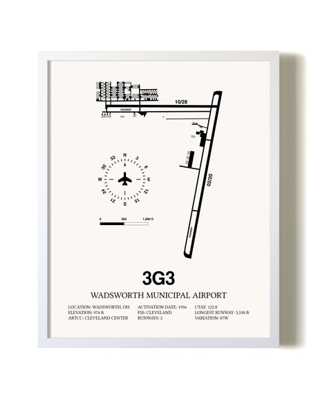 Wadsworth Municipal Airport airport map poster in oak frame