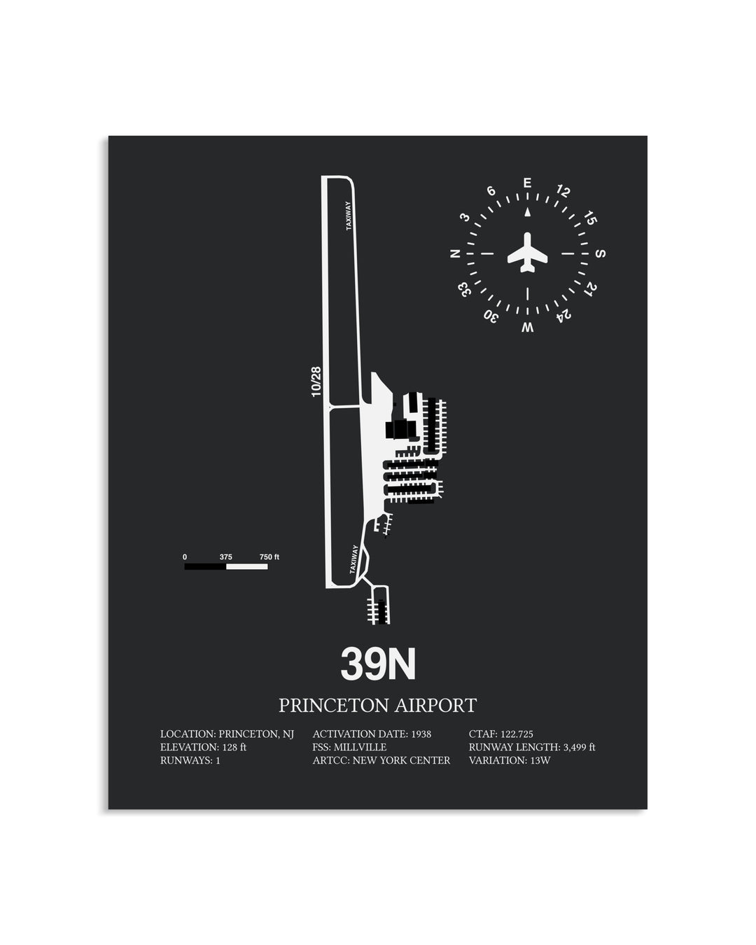 Gray Framed Princeton Airport layout wall art poster