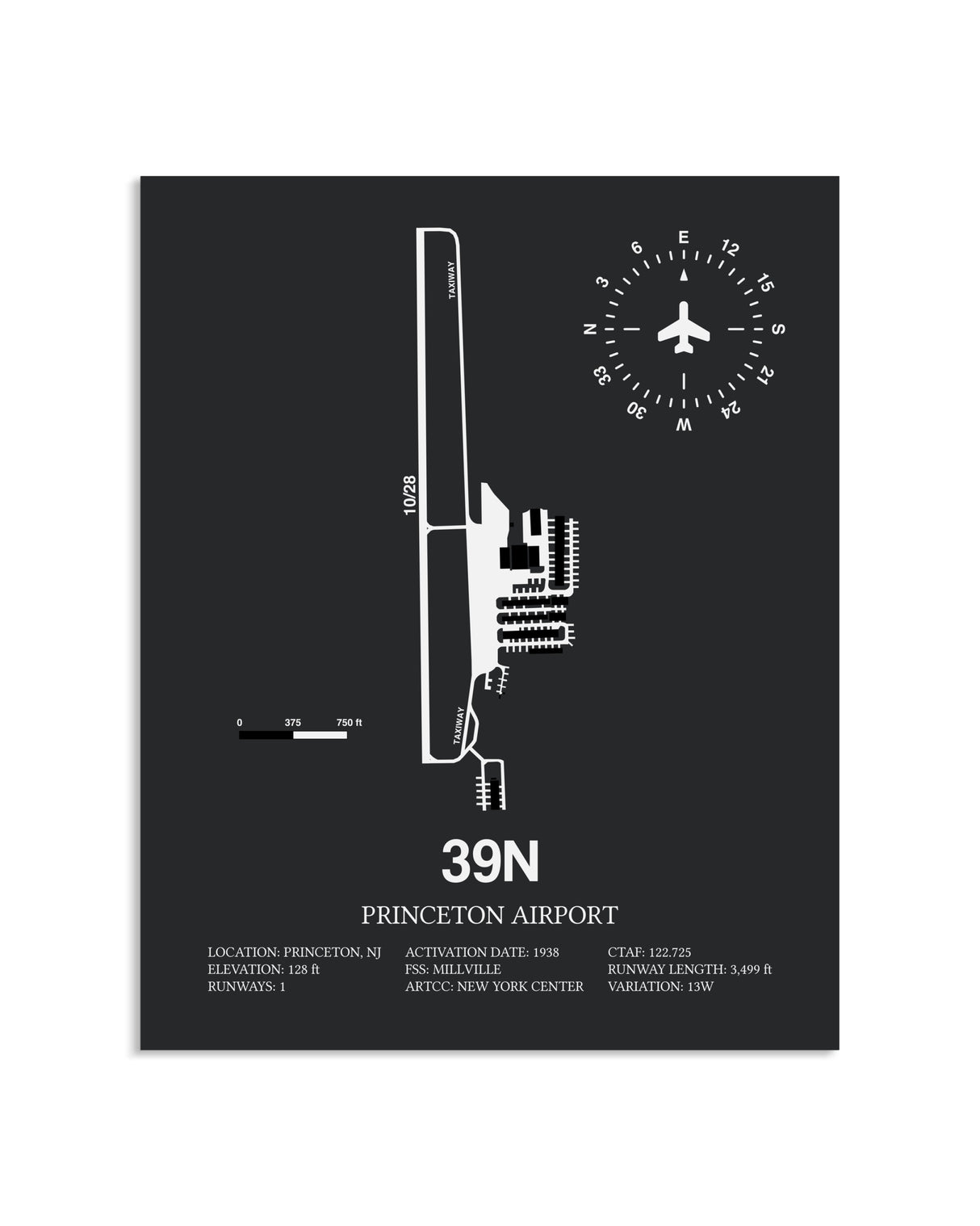Gray Framed Princeton Airport layout wall art poster