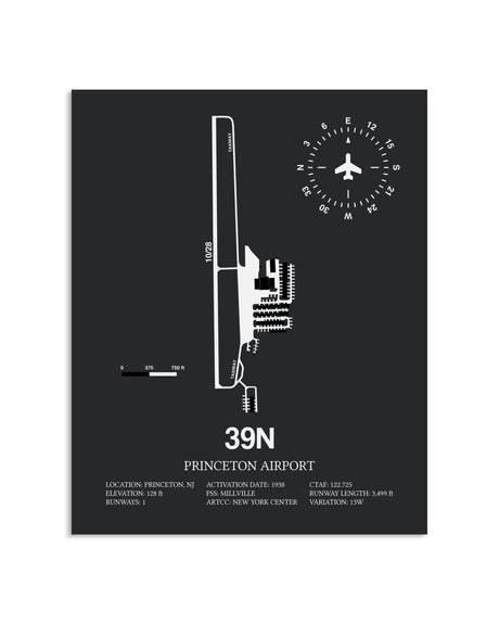 Gray Framed Princeton Airport layout wall art poster