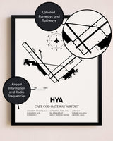 Framed Cape Cod Gateway Airport layout wall art poster