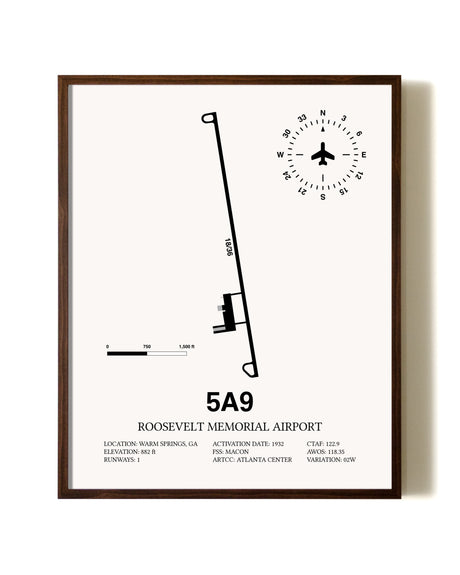 Roosevelt Memorial Airport aviation print in walnut frame