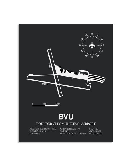 Gray Framed Boulder City Municipal Airport layout wall art poster