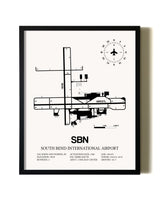 Framed South Bend International Airport wall art poster in black frame
