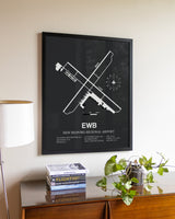 Gray Framed New Bedford Regional Airport wall art poster in black frame