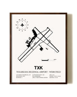 Texarkana Regional Airport-Webb Field aviation print in walnut frame