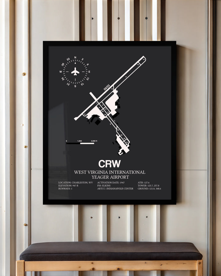 Frame color options for West Virginia International Yeager Airport Wall Art