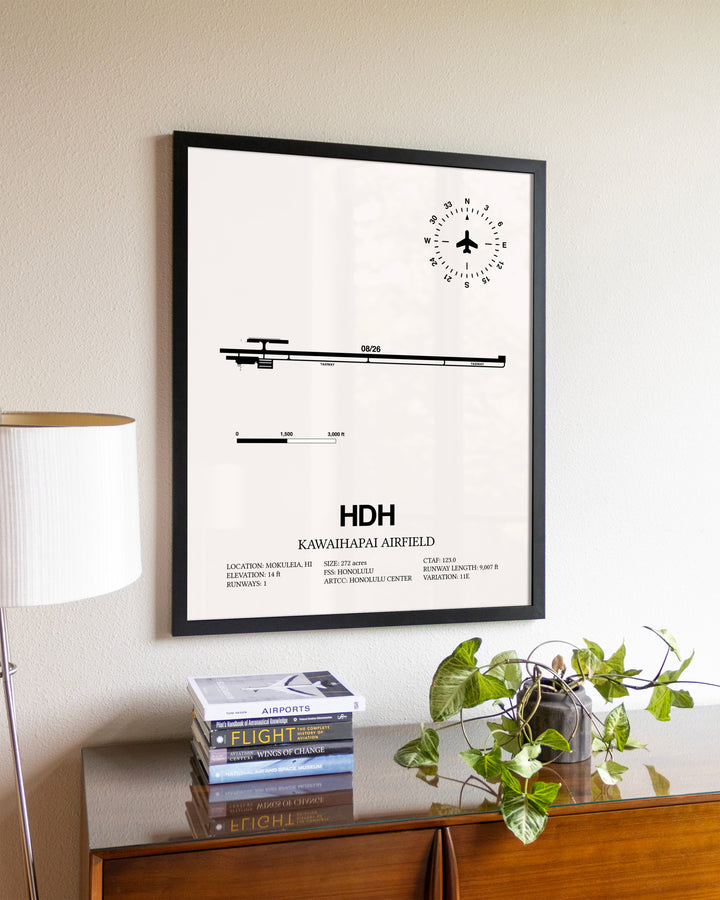 Kawaihapai Airfield aviation wall décor in black wood frame