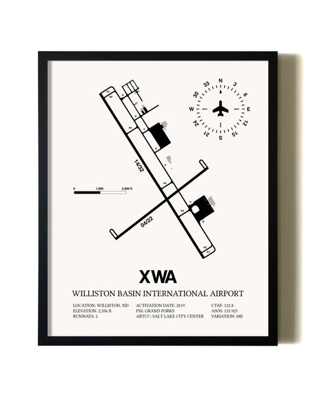 Framed Williston Basin International Airport wall art poster in black frame