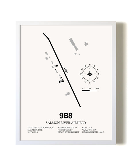 Salmon River Airfield airport map poster in oak frame