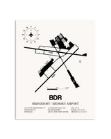 Gray Bridgeport / Sikorsky Airport framed poster displayed in an airplane hangar
