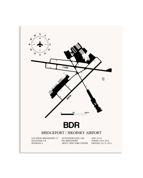 Gray Bridgeport / Sikorsky Airport framed poster displayed in an airplane hangar