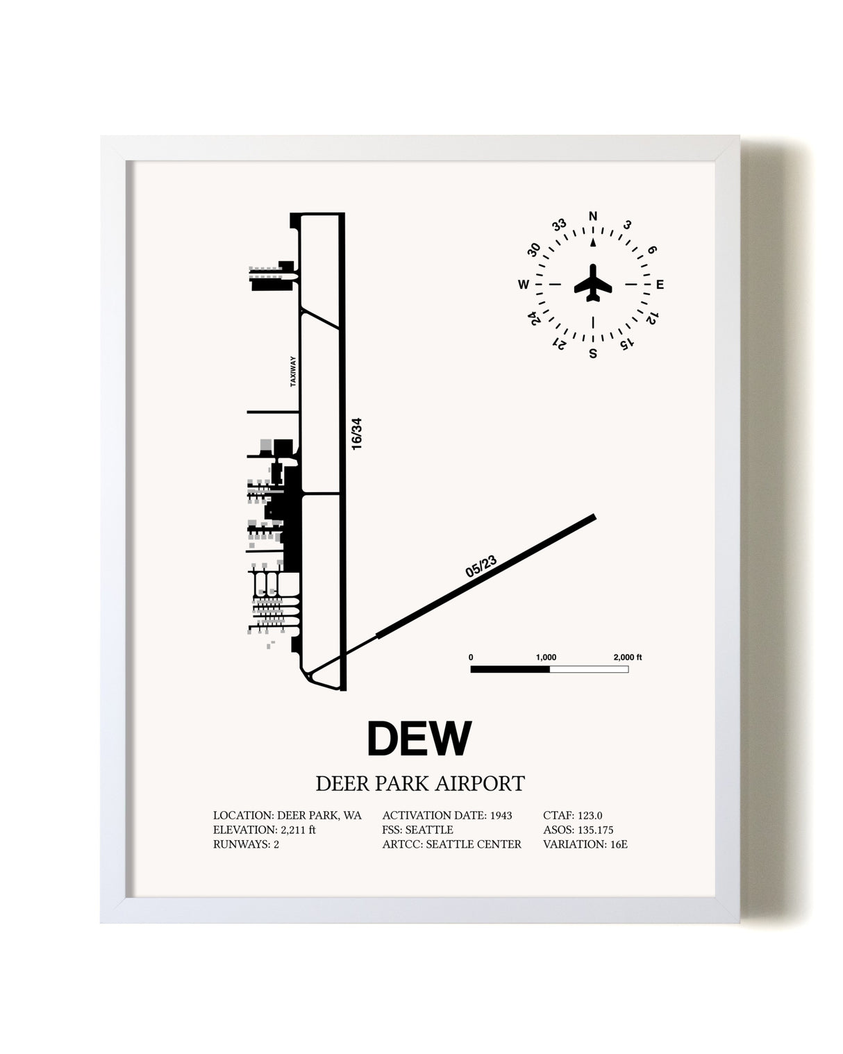 Deer Park Airport airport map poster in oak frame