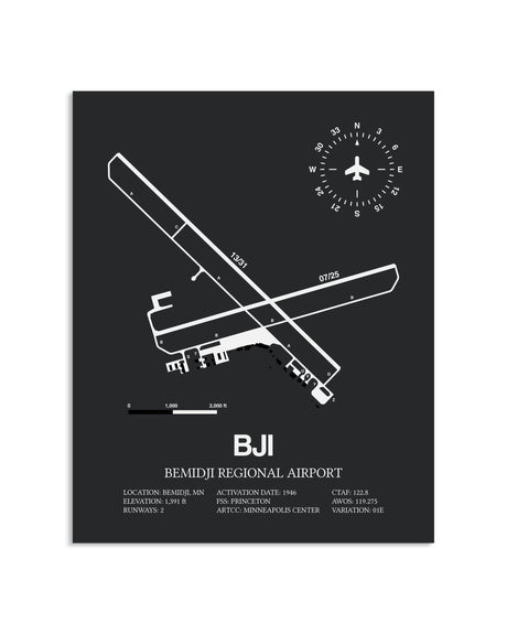 Gray Framed Bemidji Regional Airport layout wall art poster
