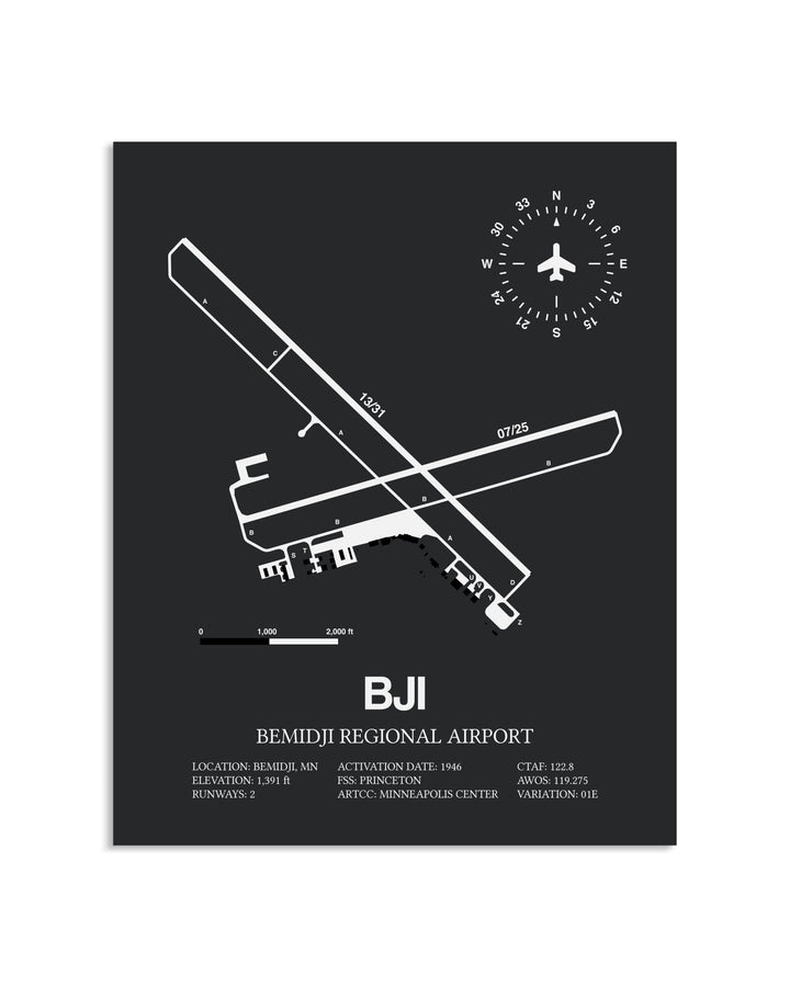 Gray Framed Bemidji Regional Airport layout wall art poster