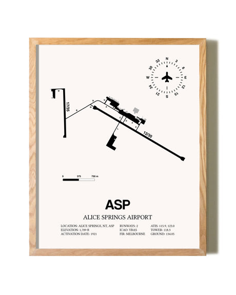 Alice Springs Airport framed print in natural wood frame