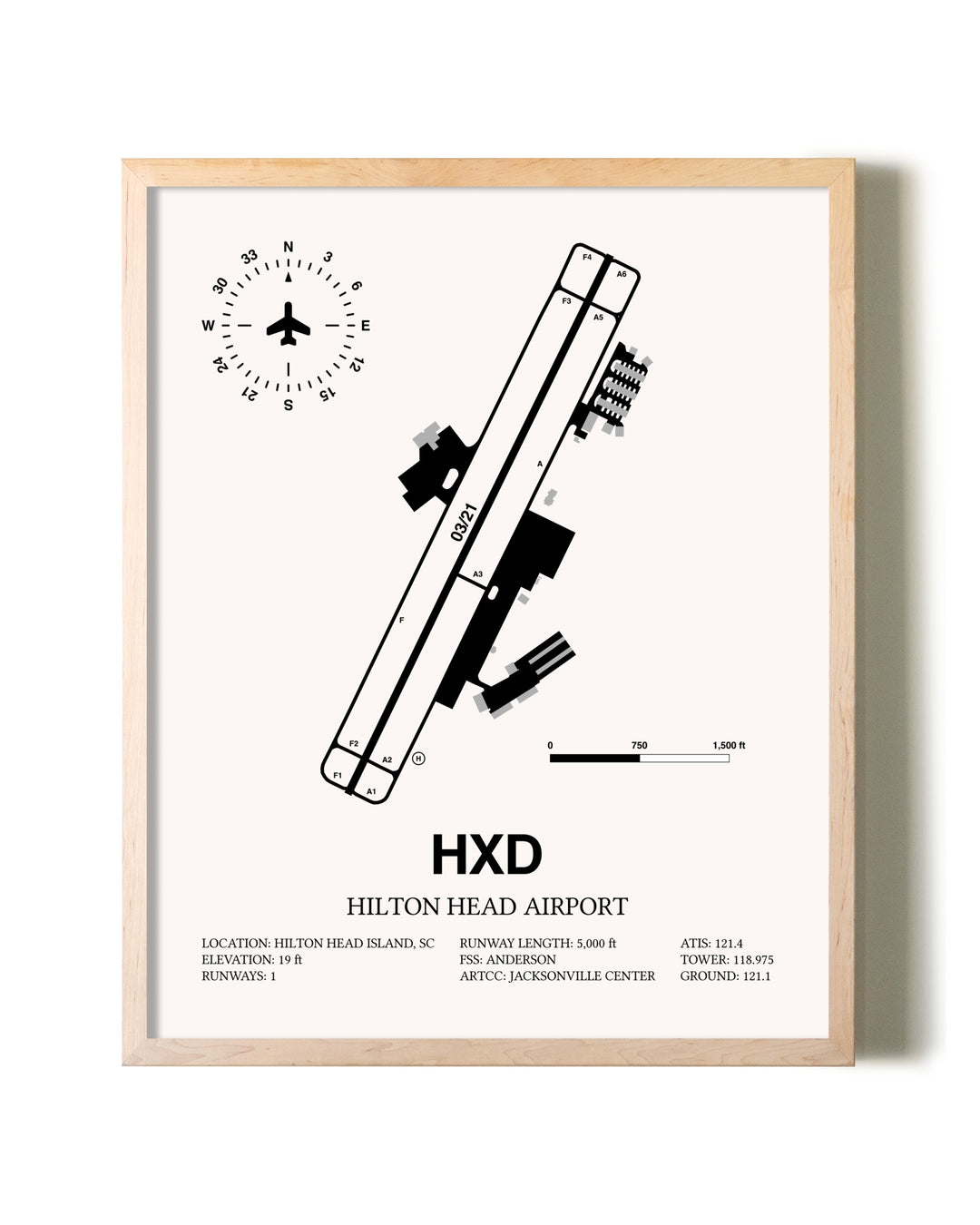 Hilton Head Airport framed wall art in white frame