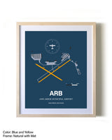 Ann Arbor Municipal Airport framed print in natural wood frame with mat