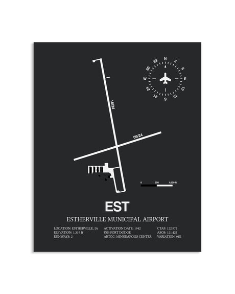 Gray Framed Estherville Municipal Airport layout wall art poster