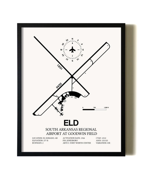 Framed South Arkansas Regional Airport At Goodwin Field wall art poster in black frame