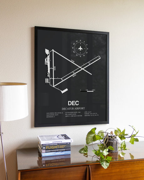 Gray Framed Decatur Airport wall art poster in black frame