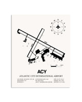 Gray Atlantic City International Airport framed poster displayed in an airplane hangar