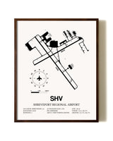 Shreveport Regional Airport aviation print in walnut frame