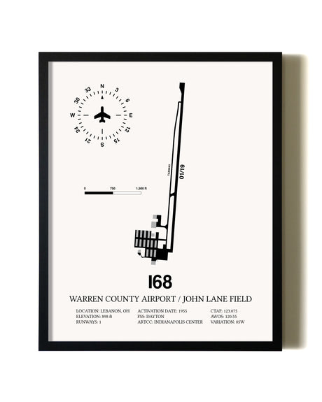 Framed Warren County Airport / John Lane Field wall art poster in black frame