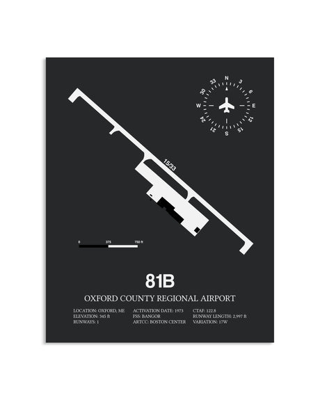 Gray Framed Oxford County Regional Airport layout wall art poster