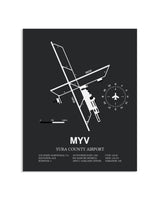 Gray Framed Yuba County Airport layout wall art poster