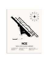 Gray Nice Cote D'Azur Airport framed poster displayed in an airplane hangar