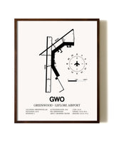 Greenwood-Leflore Airport aviation print in walnut frame