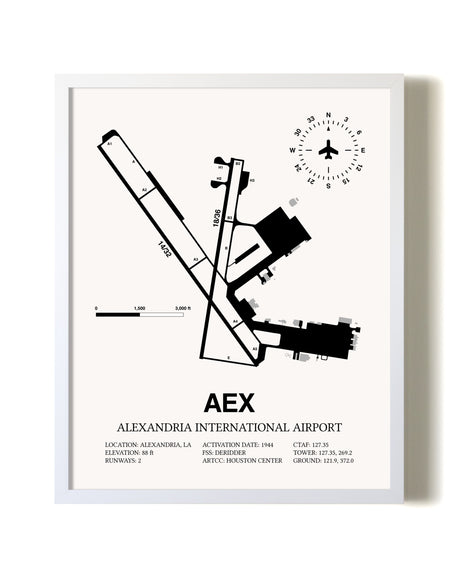 Alexandria International Airport airport map poster in oak frame