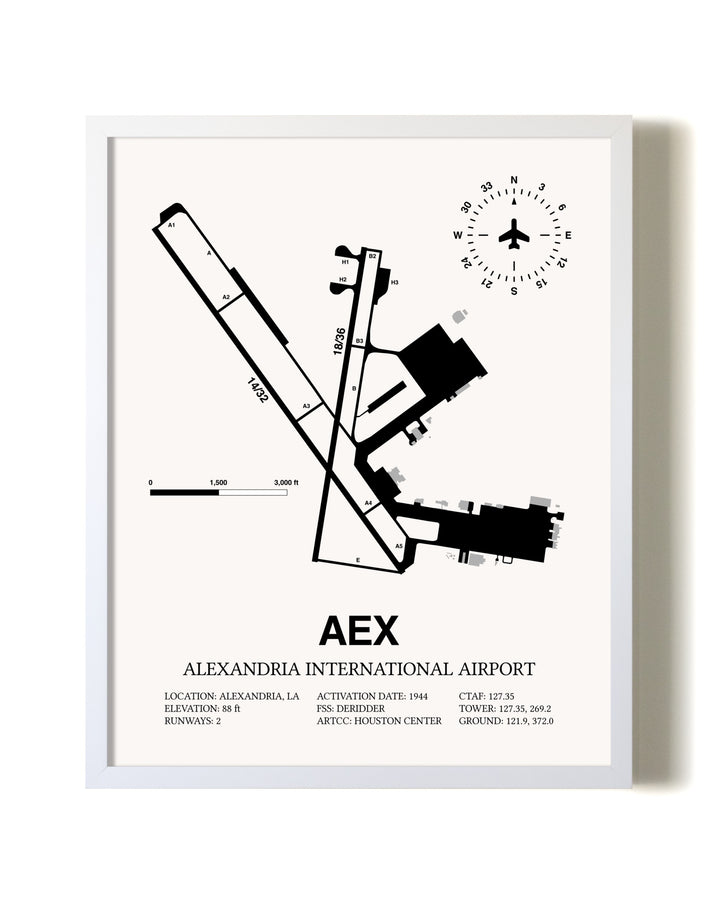 Alexandria International Airport airport map poster in oak frame