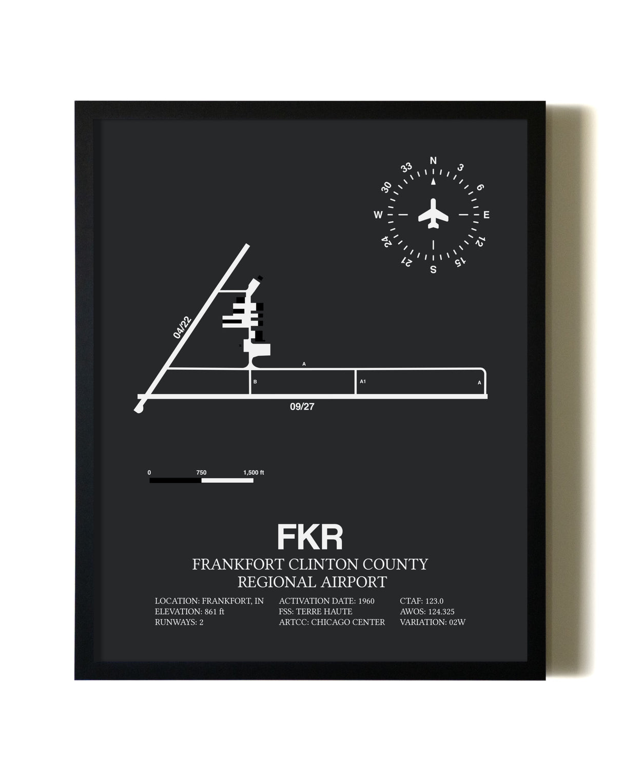 Unframed Frankfort Clinton County Regional Airport map print poster
