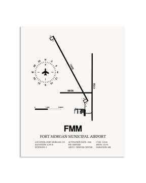 Gray Fort Morgan Municipal Airport framed poster displayed in an airplane hangar