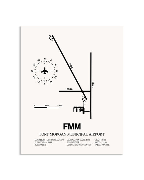 Gray Fort Morgan Municipal Airport framed poster displayed in an airplane hangar