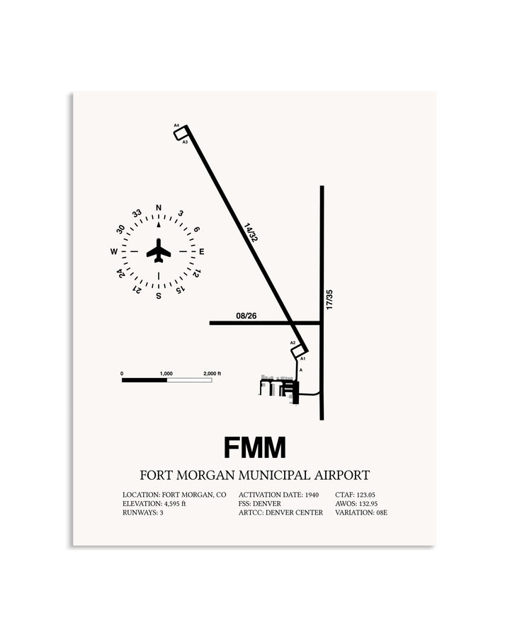 Gray Fort Morgan Municipal Airport framed poster displayed in an airplane hangar