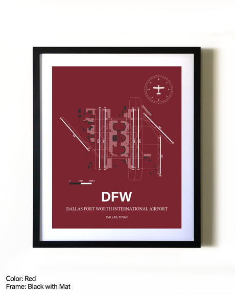Dallas-Fort Worth International Airport aviation wall décor in black wood frame