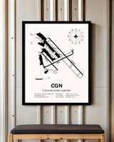 Cologne Bonn Airport framed poster displayed in an airplane hangar