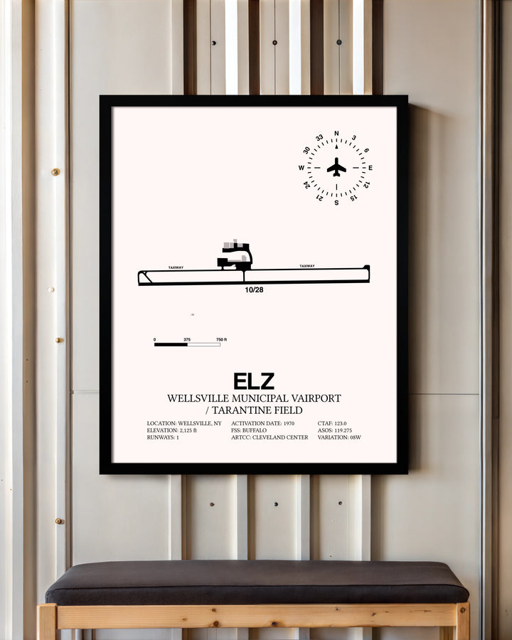 Wellsville Municipal Airport / Tarantine Field framed poster displayed in an airplane hangar
